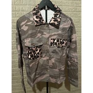 Womens Camo Leopard‎ Print Button Up Shirt Jacket Long Sleeve Size M